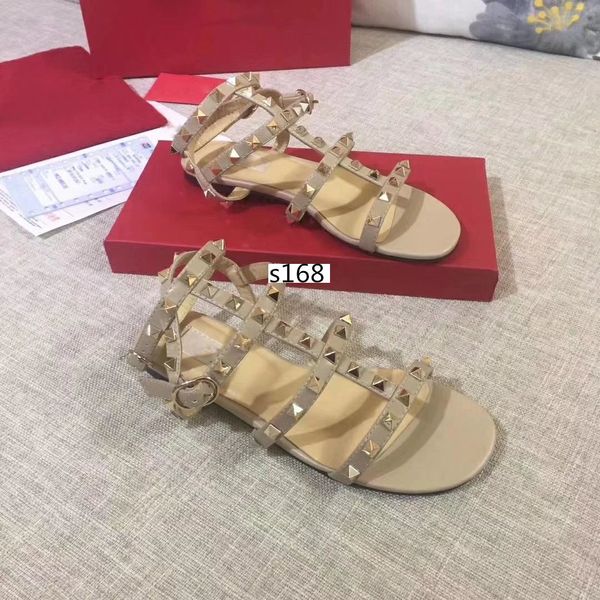 

brand design popular women's flat rivet espadrilles shoes leather flat slippers women sandals, Black