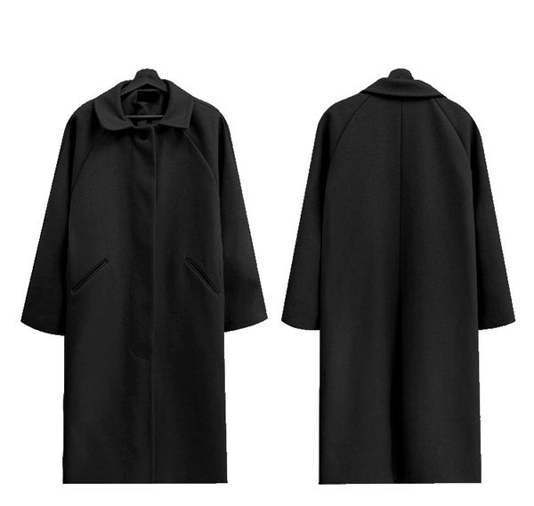 

2019 autumn/winter women's extra long woollen coat lady elegant long overcoat, Black