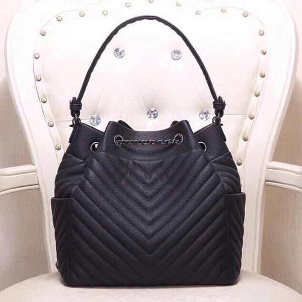 

fashion bucket bag ladies cowhide crossbody handbags women chain stripes shoulde handbag diamond lattice drawstring bag