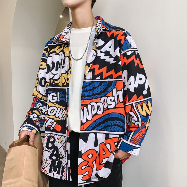 

janpan style 2019 print hip hop streetwear spring autumn long sleeve shirt men casual plus asian size -5xl clothes, White;black