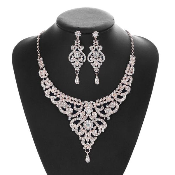 

new trendy bridal jewelry sets for women temperament necklace drop earring set wedding jewellery dinner accessories jewelry sets, Silver