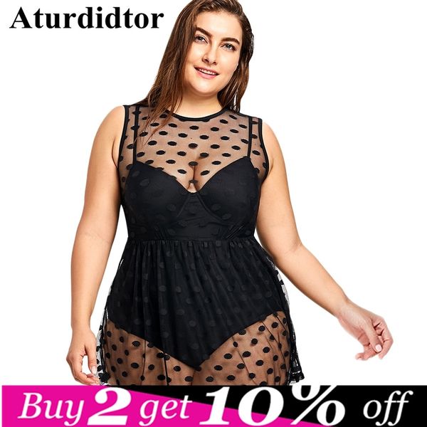 

плюс размер see through swimwear для женщин polka dot one piece купальник ретро сексуальный прозрачный черный push up большой купальный кост, White;black