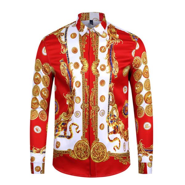 

new fashion designer shirt slim fit shirts men gold floral print brand mens shirts long sleeved casual shirts males t-shirt clothes, White;black