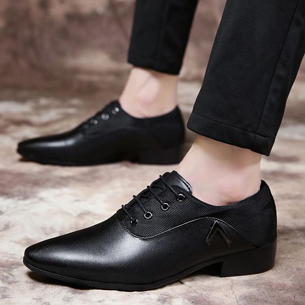 

2018 big size 38-48 men business dress shoes men's casual leather shoes men formal wedding loafers pointy, Black