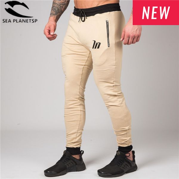 

2018 new casual pants jogger pants men bodybuilding gyms runners clothing autumn sweat trousers zip pocket men sweatpants, Black