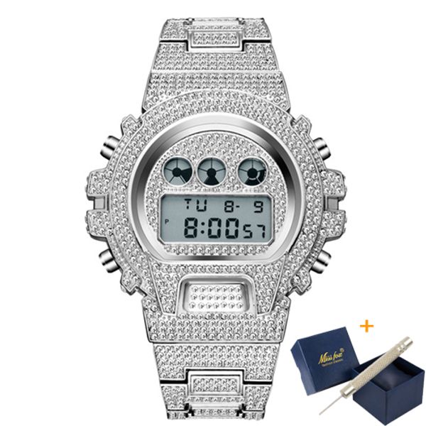 Iced Out Diamond Watch For Men LED Digital Mens Watches G Style