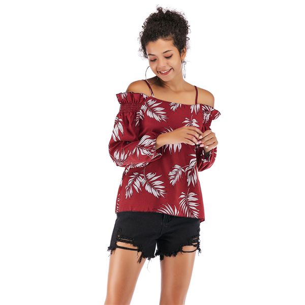 

2019 dhl women summer casual long sleeve off shoulder 3/4 sleeve cuffed floral print short beach t shirts, White