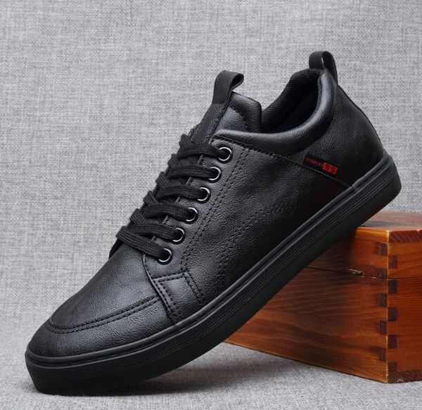 

2019 autumn new fashion men leather lace up casual shoes man trend leather shoes loafers, Black