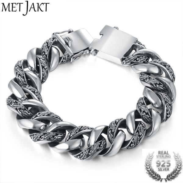 

metjakt tang grass totem solid 20cm 925 sterling silver punk rock bracelets for luxury male biker jewelry handmade bracelet, Golden;silver