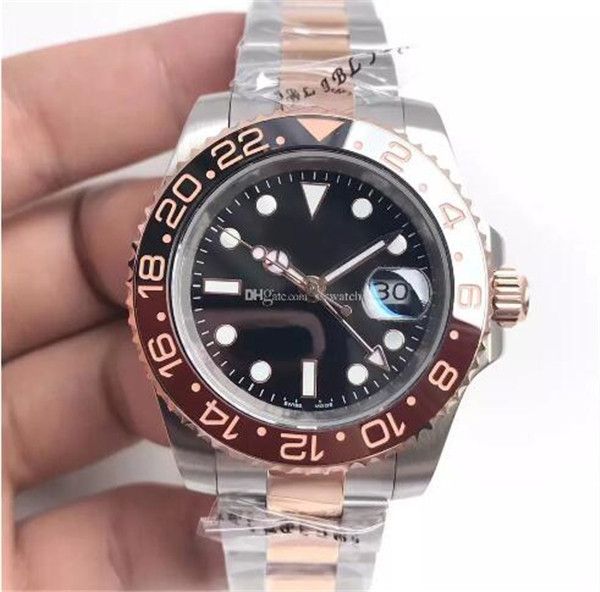 

a19 luxury watch ceramic ring 116613ln style automatic mechanical sapphire mirror black dial 18k gold inlay quality wristwatche, Slivery;brown