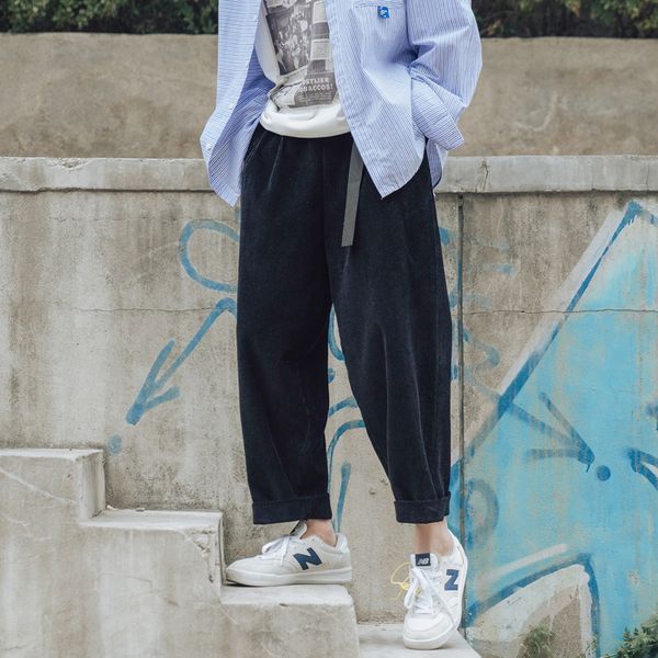 

men's trousers autumn and winter new handsome corduroy casual wide leg pants youth personality fashion trend men's clothing, Black
