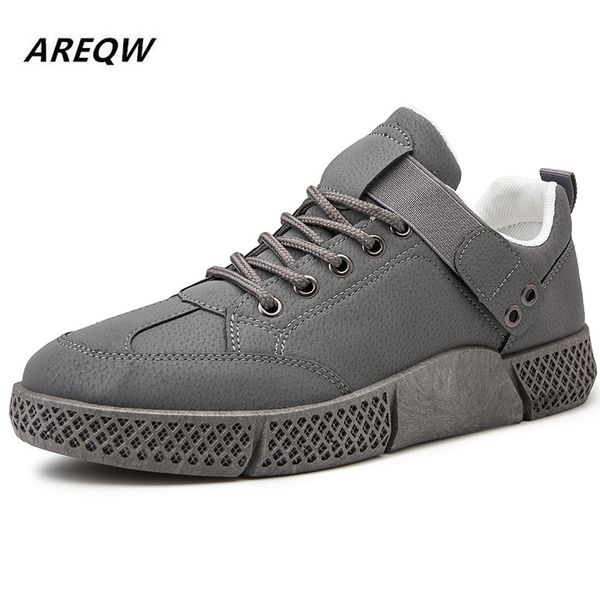 

2019 spring and autumn leather solid color lace men's casual shoes low to help fashion fashion wild flat wear sneakers, Black