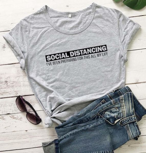 

women's t-shirt social distancing type cotton loose round neck short sleeve casual slogan fashion tees party m147, White