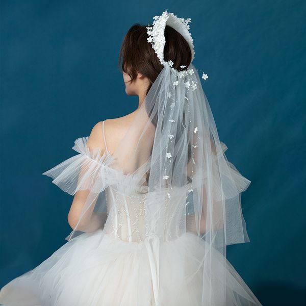 

european style bridal flower veil crown headdress sen hair super fairy headdress wedding accessories hair crown, Golden;white