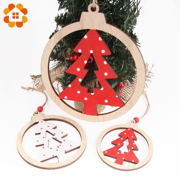 

3pcs multi creative wooden christmas pendant diy party decorations christmas theme round for xmas tree party decor supplies
