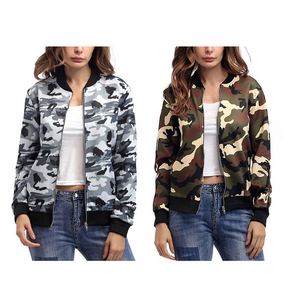 

camouflage pattern women zipper spring casual parka girl jacket coat overcoat, Black;brown
