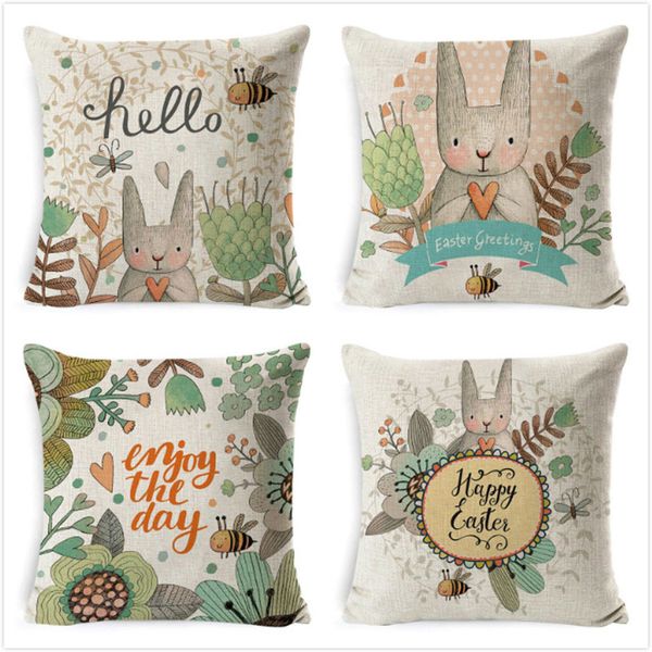

throw cushion cover easter rabbit print pillow case polyester sofa pillow cover home decor funda cojin kussenhoes pillowcases