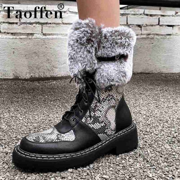 

taoffen women real leather plush fur ankle boots casual flats snow boots outdoor warm winter shoes women footwear size 34-42, Black