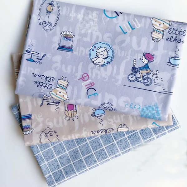 

adorable grey & brown cartoon cat check printed 100% cotton fabric for sewing baby bedding quilting 50x160cm, Black;white