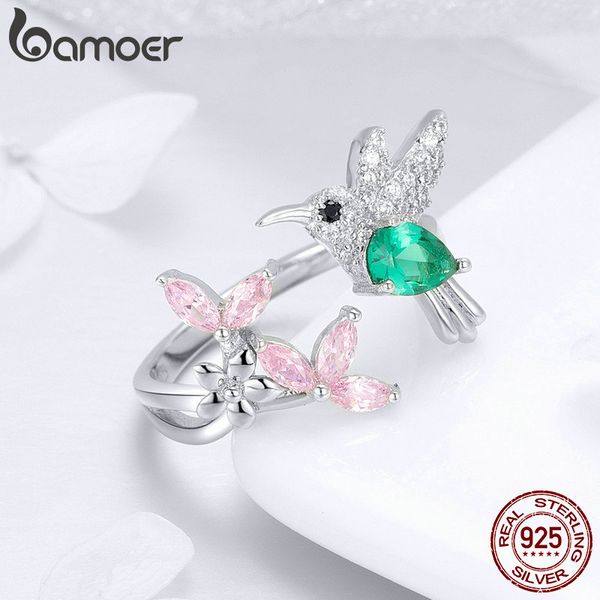 

wholesale-silver adjustable hummingbird luminous sweet wish finger rings clear pink crystal cz women jewelry anniversary birthday gift, Slivery;golden