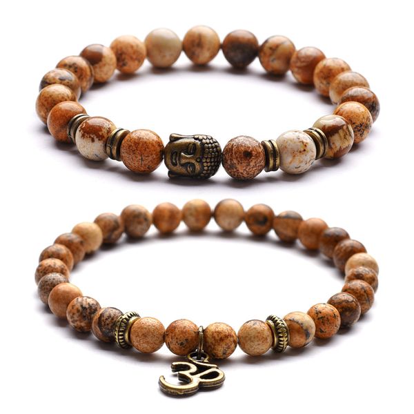 

fashion-yoga healing natural stone picture bracelet ancient buddha head bracelet, Golden;silver