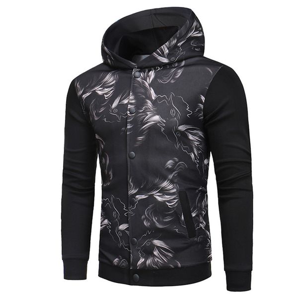 

fashion men's coats and jackets winter print button hoodies jacket men's jacket hooded sportswear long sleeve coat outwear, Black;brown