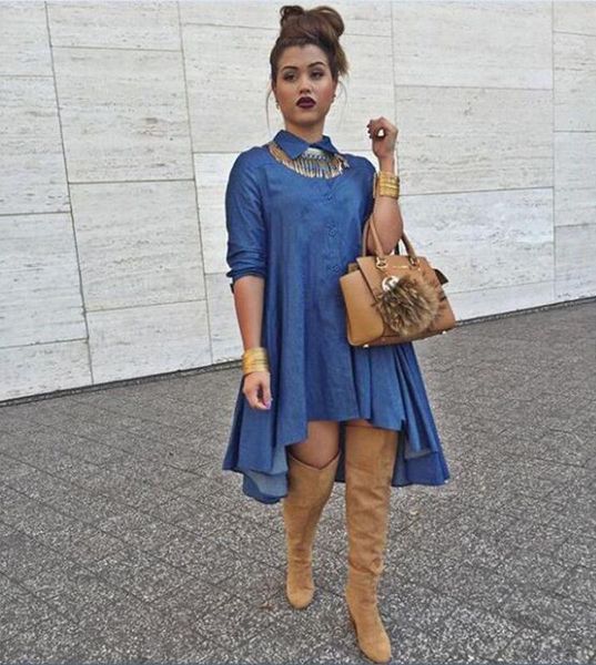 

new women's blue jeans denim t-shirt long sleeve casual loose shirt mini dress