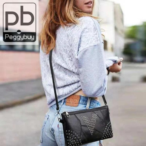 

casual women rivet pu leather crossbody bag sling messenger shoulder bags for women bolsos mujer de marca famosa 2019
