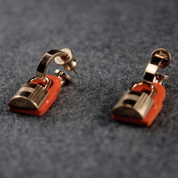 

rose golden orange lock earring women love earring studs