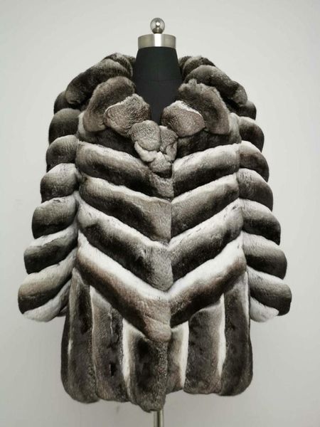 

arlenesain custom 2019 new design luxury gray color chinchilla fur patchwork v-line women coat, Black