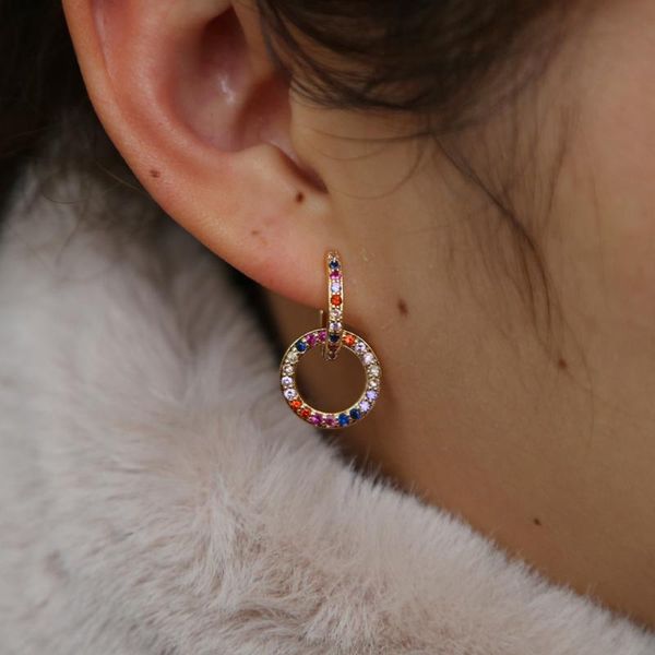 

mini small rainbow cz hoop with round circle charm geometric colorful 2020 spring colorful jewelry earring, Golden;silver