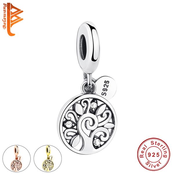 

belawang 100% 925 sterling silver tree of life pendant clear cz charm fit charm bracelets necklaces diy jewelry making, Bronze;silver
