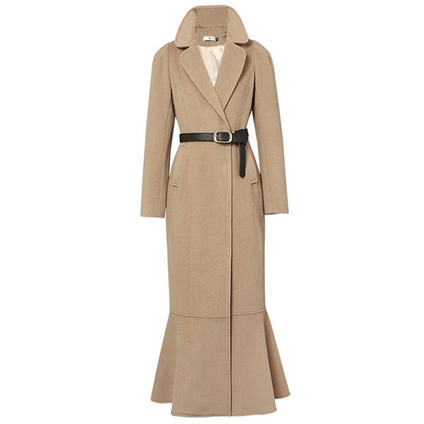 

plus size 2xl vintage women long woolen coat winter new slim fashion mermaid wool blends coat, Black