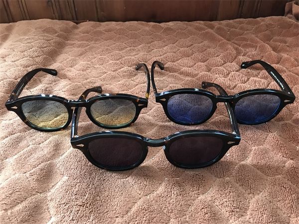 

johnny depp round sunglasses polarized men women blue yellow acetate vintage sun glasses with polariz lens uv400 literary retro, White;black
