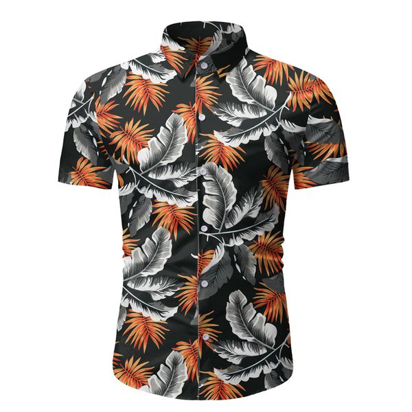 

2020 fashion regular fit mens cotton short sleeve hawaiian shirt summer casual floral shirts men plus size -3xl vacation, White;black