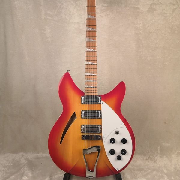 

330 12 string hollow body black electric guitar single hole, white mop triangle fingerboard inlay