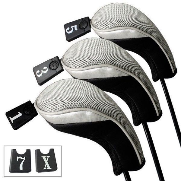 

3pcs soft 1 3 5 wood golf club driver headcovers head covers set - gray black