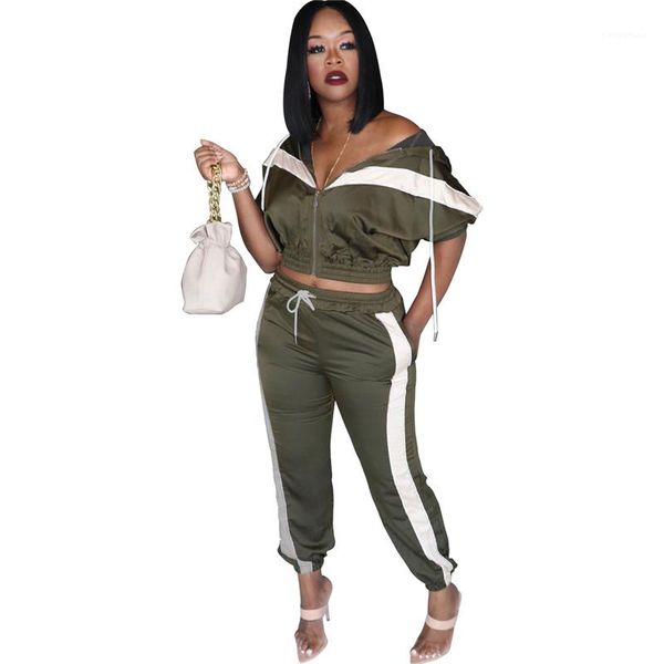 

tracksuits fashion natural color suits casual hooded half sleeve long pants womens clothing womens designer panelled, Gray
