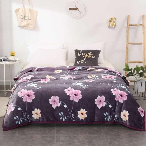 

purple flowerthickened quality plush bedspread blanket 200x230cm high density super soft flannel blanket for the sofa/bed/ca