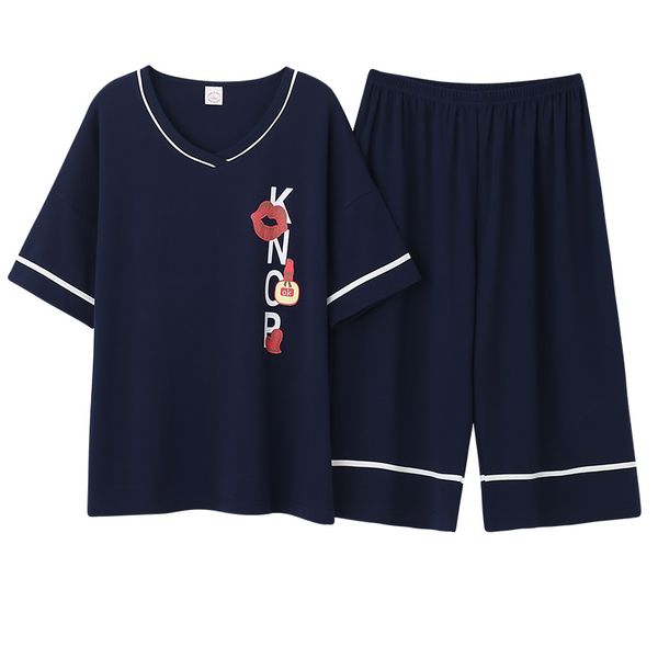 

home wear short sleeve summer pajamas sets women solid 100% cotton sleepwear lounge indoor clothing plus size 5xl, Black;red