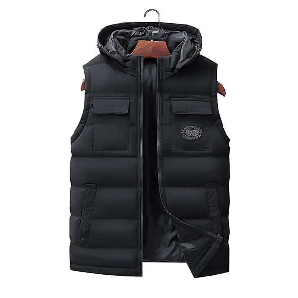 

new spring autumn sleeveless jacket for men fashion warm hooded male slim vest mens casual waistcoat size -3xl, Black;white