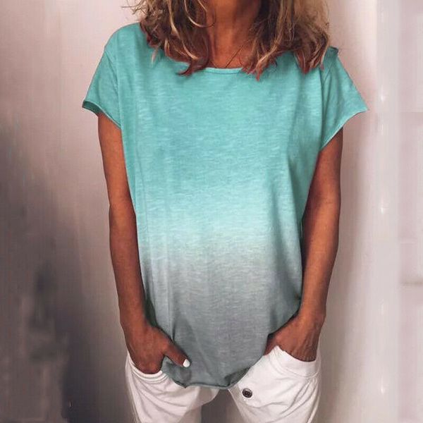 

Women Casual Loose Tee Shirt Tops Fashion Rainbow Short Sleeve Summer Ladies T-Shirt Plus Size Gradient Tops