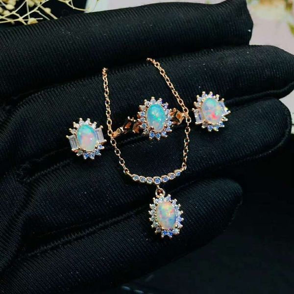 

video fidelity natural 4*6mm opal s925 sterling silver fine jewelry sets for women natural color gemstone earrings/ring/pendant, Black