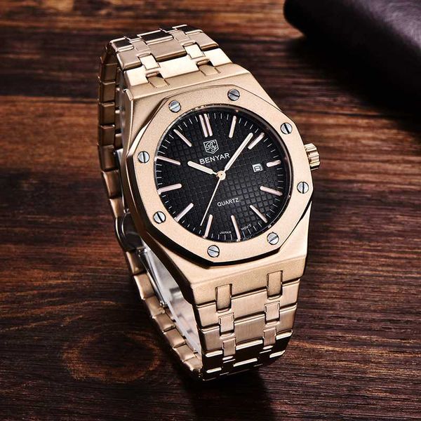 

relogio benyar watch мужчина для мужская top бизнес спорт повседневный кварцевый 30m водонепроницаемый все сталь wristwatch, Slivery;brown