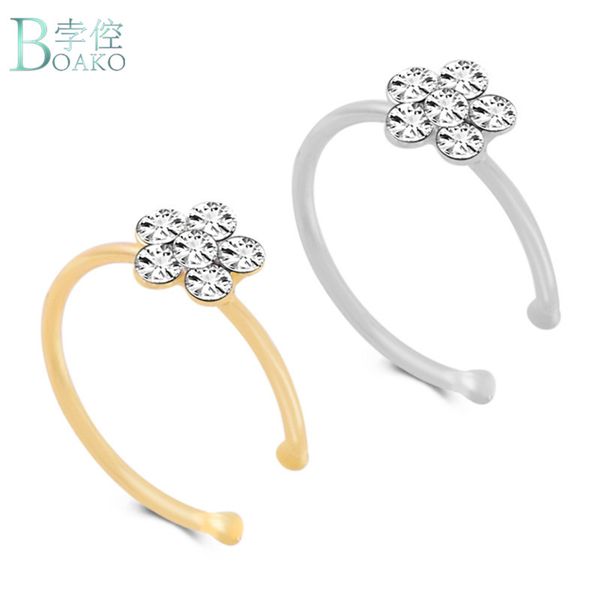 

boako limited fake piercing grillz fashion piercing nose ring flower stud hoop septum for clicker clip rings body jewelry, Slivery;golden