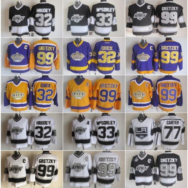 

los angeles 32 jonathan quick jersey kings men 33 marty mcsorley 77 jeff carter 99 wayne gretzky la vintage ice hockey jerseys black white, Black;red