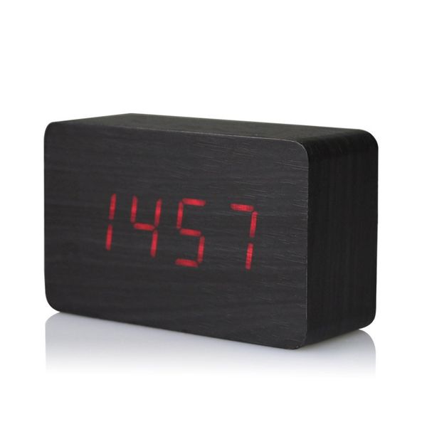 

square shape wood led display digital electronic alarm clock backlight temperature control time calendar voice control