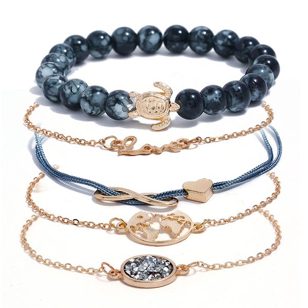 

five-piece set of turtle ash beads with diamond pine bracelet, Black