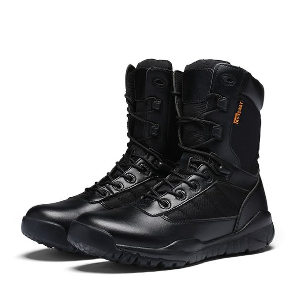 

men warm autumn winter platform boots thicken men's fashion anti-skid desert boots outdoor tactical climbing leather, Black