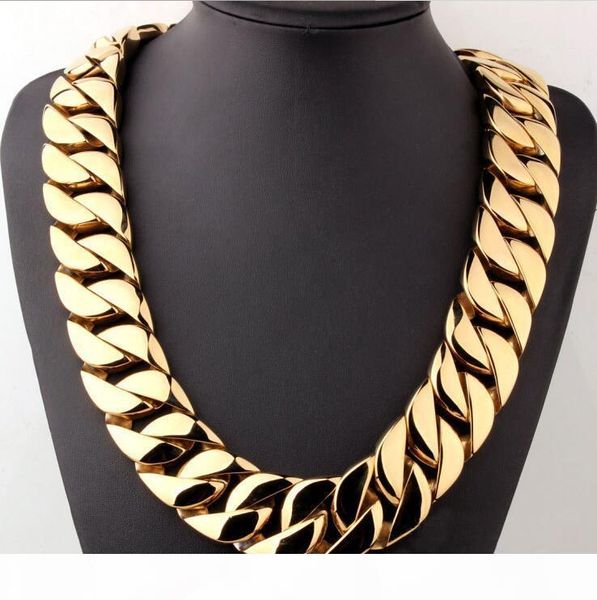 

hip hop 18k gold plated high polished miami cuban link necklace men punk 32mm curb chain dragon-beard clasp 28, Silver